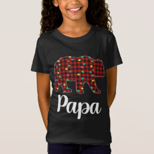 Red Plaid Christmas Lights Papa Bear Xmas Pajama T-Shirt
