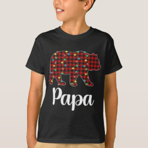 Red Plaid Christmas Lights Papa Bear Xmas Pajama T-Shirt
