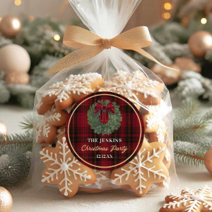 Red Plaid Christmas Party Favour Sticker