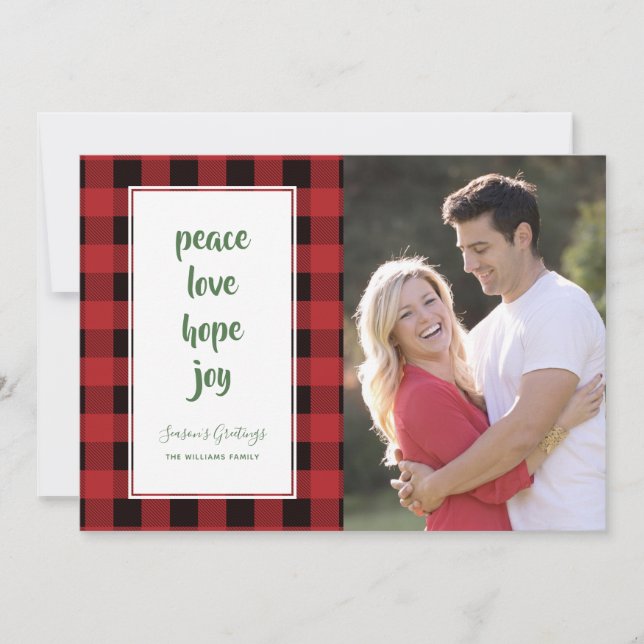 Red Plaid Christmas Photo Card (Front)