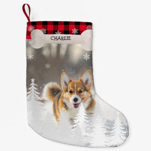 Red Plaid Christmas Pine Trees Bone Dog Photo Small Christmas Stocking