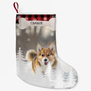 Red Plaid Christmas Pine Trees Dog Bone Pet Photo Small Christmas Stocking