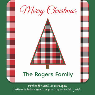 Red Plaid Christmas Tree Christmas Stickers