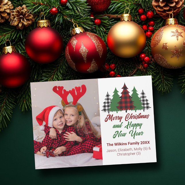 Red Plaid Christmas Trees Family Photo Magnet Card (Creator Uploaded)
