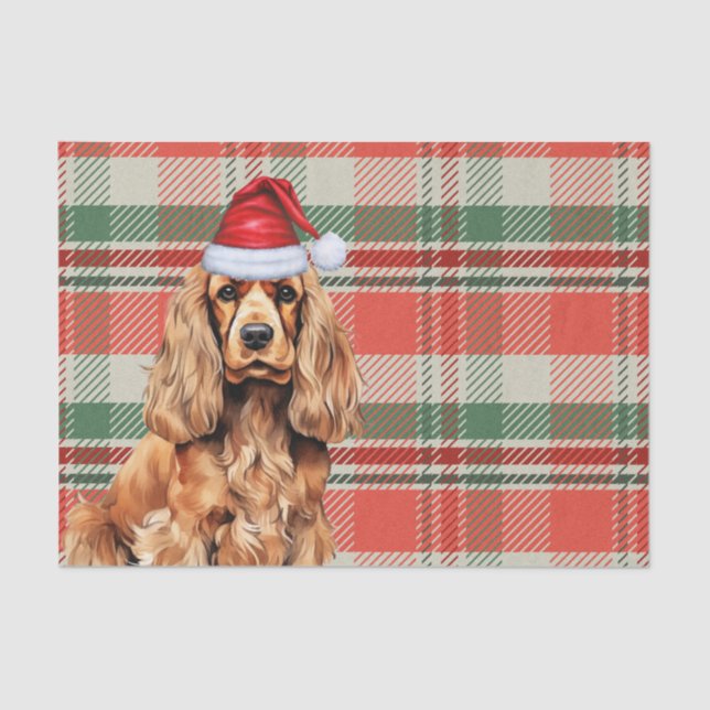 Red Plaid Cocker Spaniel Dog Christmas Tissue Paper (Front)