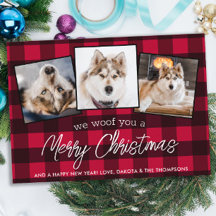 Red Plaid Custom Pet Photo Dog Lover Christmas Holiday Card