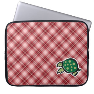 Red Plaid Cute Turtle Laptop Sleeve
