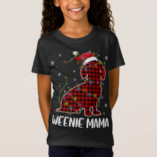 Red Plaid Dachshund Mama Wiener Christmas Pyjamas T-Shirt