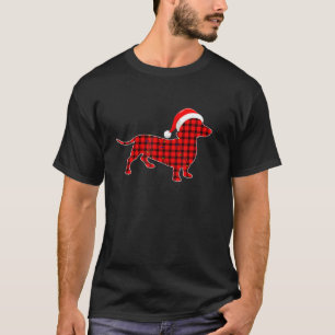 Red Plaid Dachshund Santa Hat Christmas Pyjamas Ad T-Shirt
