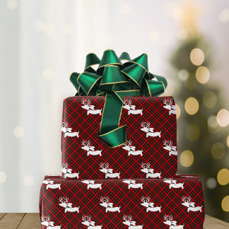 Red Plaid Dachshund-themed Christmas Wrapping Paper Sheet
