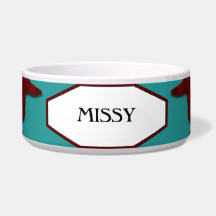 Red Plaid Dachshunds Customisable Pet Bowl