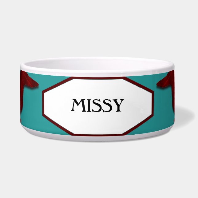 Red Plaid Dachshunds Customisable Pet Bowl (Front)