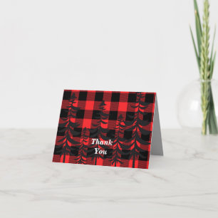 Red Plaid Design Evergreens Silhouette Thank You Card