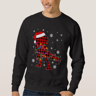 Red Plaid Dinosaur Hat Santa Christmas Lights Buff Sweatshirt