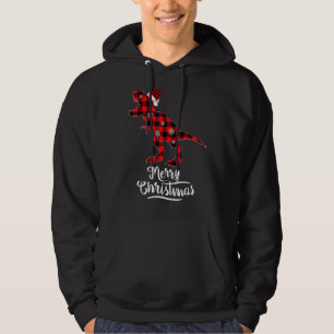 Red Plaid Dinosaur Merry Christmas Buffalo Family Hoodie