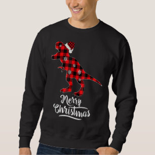 Red Plaid Dinosaur Merry Christmas Buffalo Family Sweatshirt
