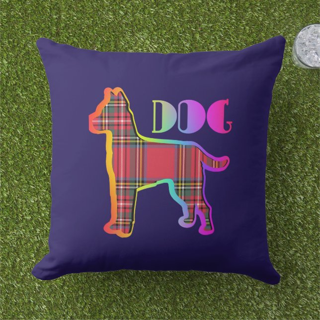 Red Plaid DOG Blue Pet Owner Cushion (Grass)