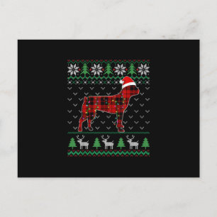 Red Plaid Dog Ugly Christmas Lights Boston Terrier Holiday Postcard