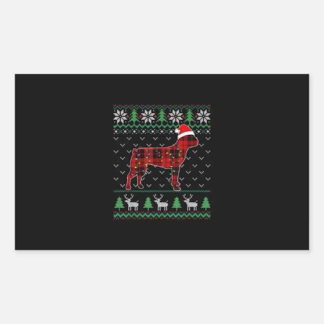 Red Plaid Dog Ugly Christmas Lights Boston Terrier Rectangular Sticker (Front)