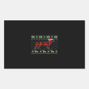 Red Plaid Dog Ugly Christmas Lights Boston Terrier Rectangular Sticker