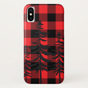 Red Plaid Evergreen Silhouette Case-Mate iPhone Case