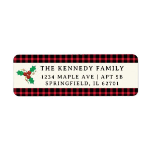 Red Plaid Family Name Christmas Holiday Holly