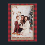 Red Plaid Family Photo Merry Christmas Kraft Postcard<br><div class="desc">Red Buffalo Plaid Family Photo Merry Christmas Kraft Holiday Postcard</div>