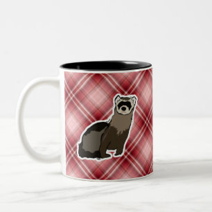 Red Plaid Ferret Two-Tone Coffee Mug