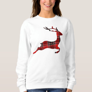 Red Plaid Flying Reindeer Colourful Christmas Sweatshirt