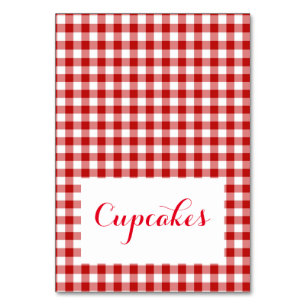 red plaid Food Tent Cards Place setting