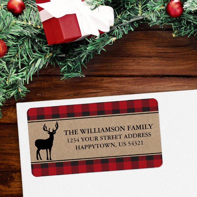 Red Plaid Forest Kraft Return Address Labels (Customize to change text size or text style.)