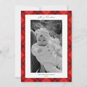 Red Plaid Frame Christmas Holiday Photo Card