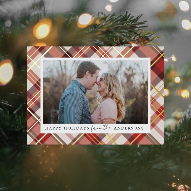 Red Plaid Frame Christmas Real Foil Photo (Creator Uploaded)