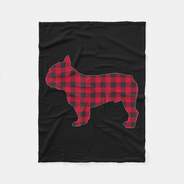 Red Plaid French Bulldog Dog Lover Matching Christ Fleece Blanket (Front)