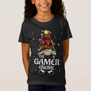 Red Plaid Gamer Gnome Matching Christmas Pajama T-Shirt