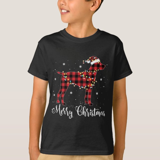 Red Plaid German Shorthaired Pointer Merry Christm T-Shirt (Front)