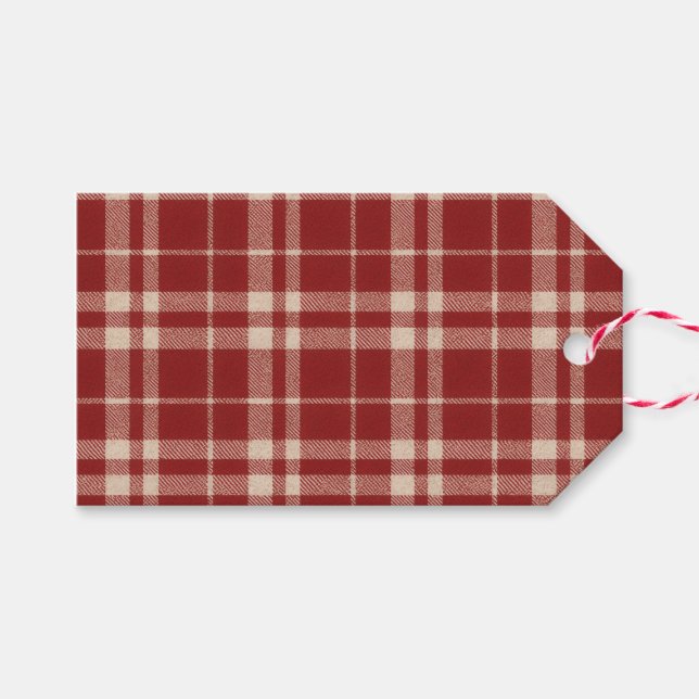 Red Plaid Gift Tags (Front (Horizontal))