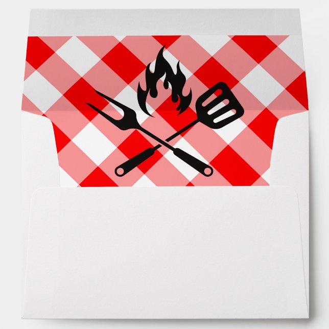 Red Plaid Gingham BBQ Fork Spoon Baby Shower Envelope (Creator Uploaded)