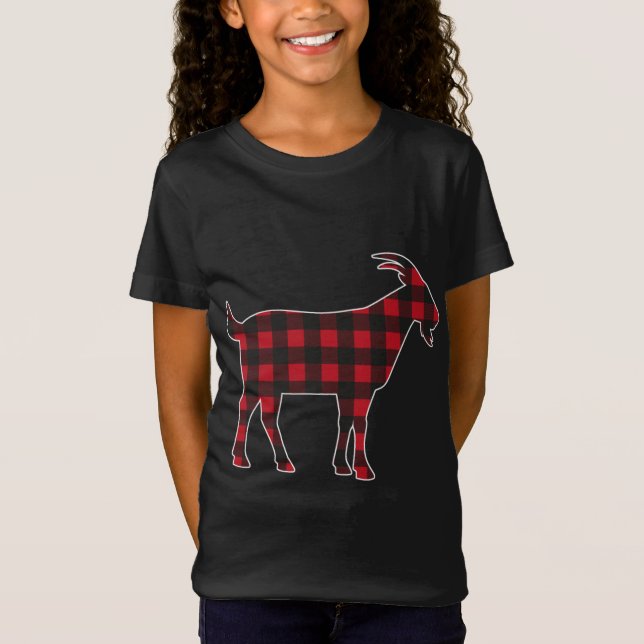 Red Plaid Goat Merry Christmas Matching Family Paj T-Shirt (Front)