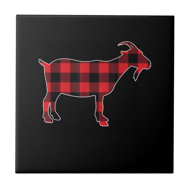 Red Plaid Goat Santa Christmas Tile (Front)