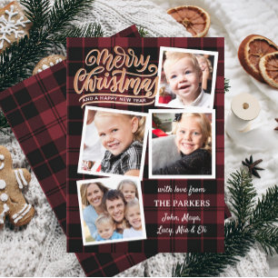 Red Plaid Golden Christmas Collage Invitation