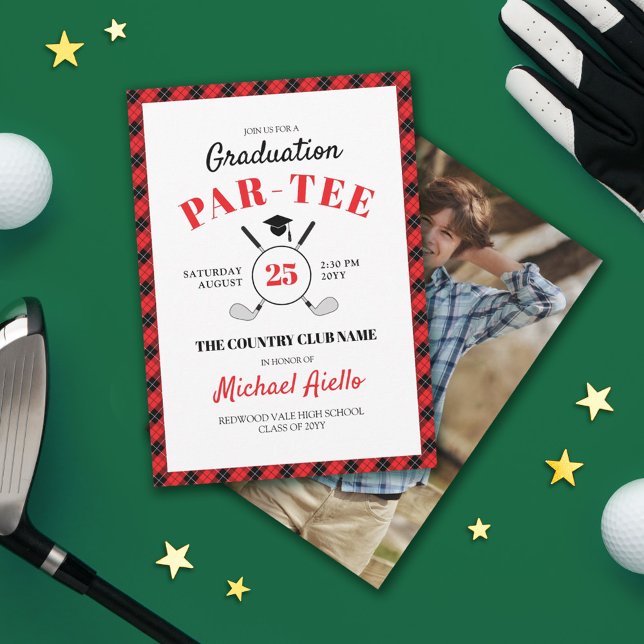 Red Plaid Golf Themed Graduation Party Invitation (Creator Uploaded)