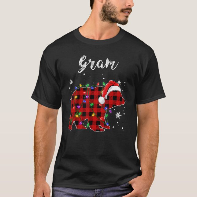 Red Plaid Gram Bear Matching Family Christmas Paja T-Shirt (Front)