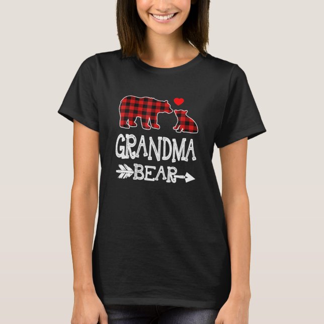 Red Plaid Grandma Bear Christmas Pajama Matching T-Shirt (Front)