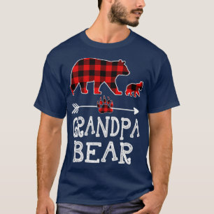 Red Plaid Grandpa Bear One Cubs Matching Buffalo T-Shirt