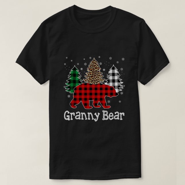 Red Plaid Granny Bear Bear Christmas Tree Leopard  T-Shirt (Design Front)