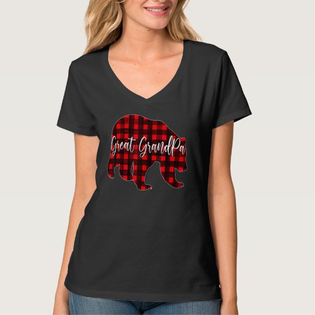 Red Plaid Great Grandpa Bear Matching Family Chris T-Shirt (Front)