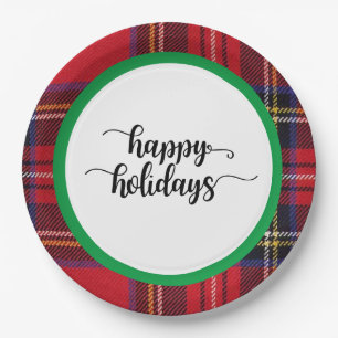 Red Plaid Green Christmas Holidays Party Supplies  Paper Plate