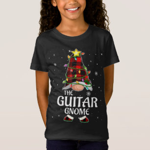 Red Plaid Guitar Gnome Matching Christmas Pajama T-Shirt