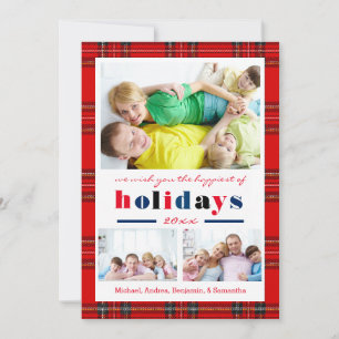 Red Plaid Happiest Holidays - Christmas Card
